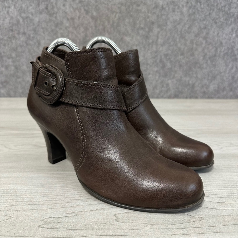 Nurture Napa Ankle Boots Womens 8.5 Brown Leather‎ Buckle Strap Heeled Booties